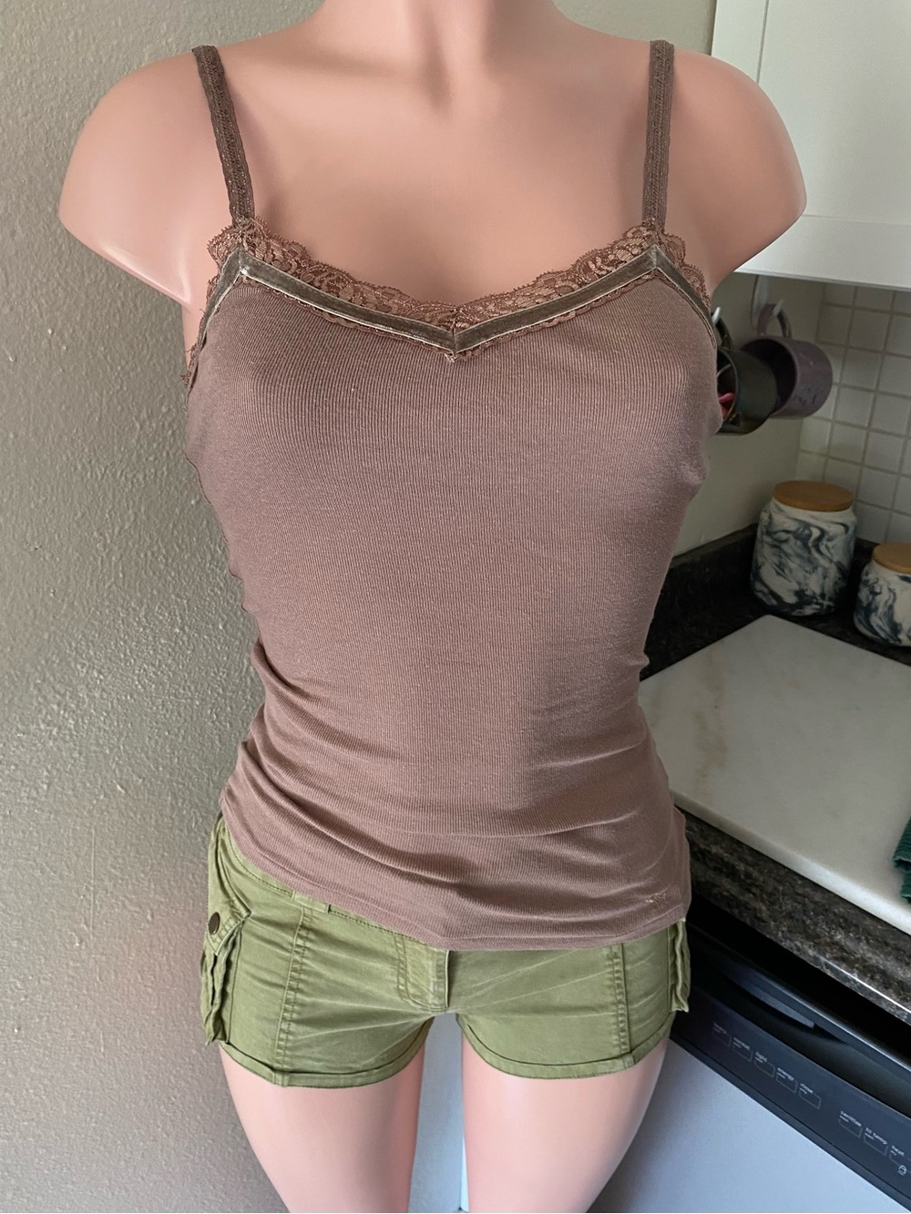 Y2k brown Abercrombie & Fitch Lace trim tank top